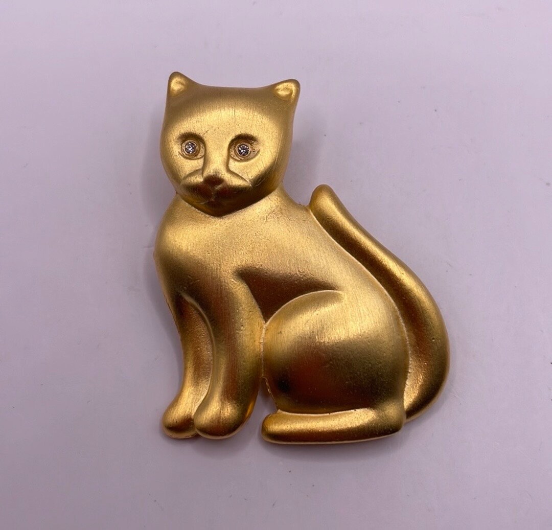 Vintage Gold Tone Cat Rhinestone Eyes Brooch Pin - Etsy