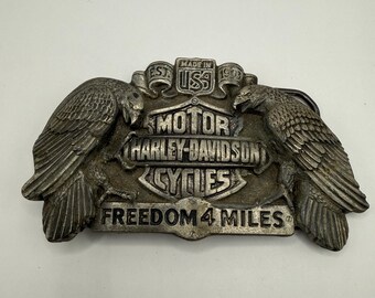 Vintage 1993 zilveren Harley Davidson Biker Motorcycle Freedom 4 Miles riemgesp