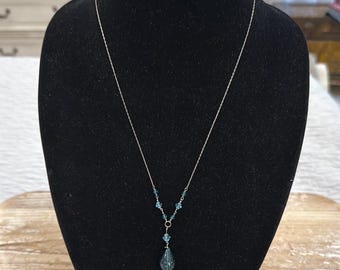 Vintage 925 Silver Italy Glass Blue Beaded Pendant Statement Necklace