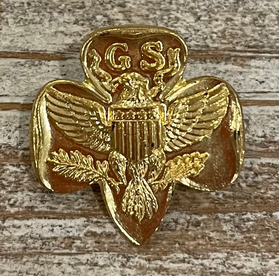 Antique Vintage Gold Plated Girl Scout Insignia E… - image 1