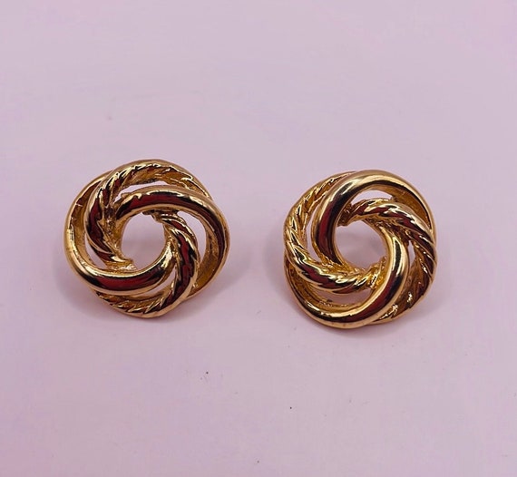 Vintage Gold Tone Circle Stud Statement Earrings - image 1
