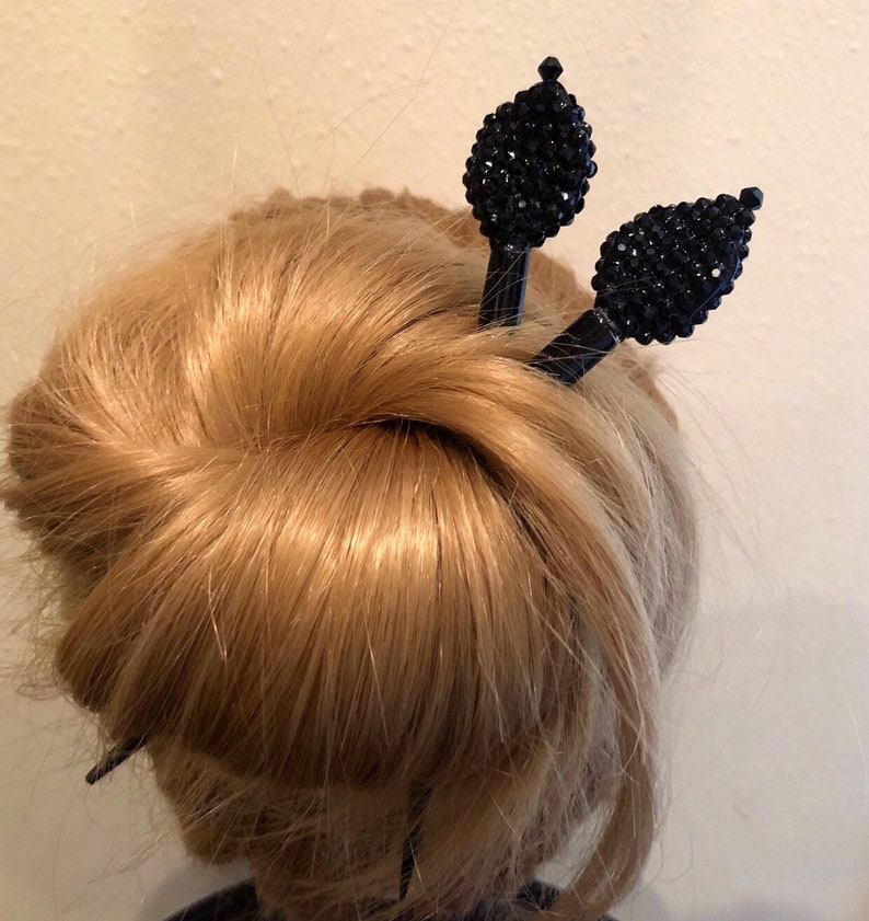 Set Pair of Wooden Beaded Hair Bun Sticks Etsy