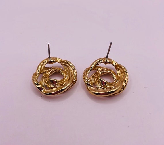 Vintage Gold Tone Circle Stud Statement Earrings - image 2