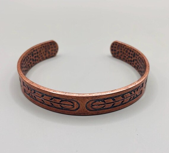 Copper Tone Feather Bangle Cuff Statement Bracelet - image 2