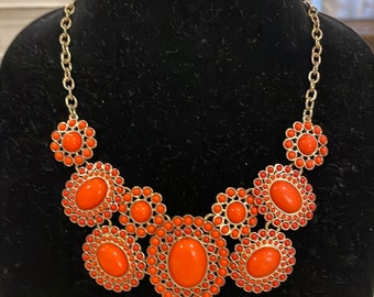 Gold Tone Orange Statement Pendant Necklace