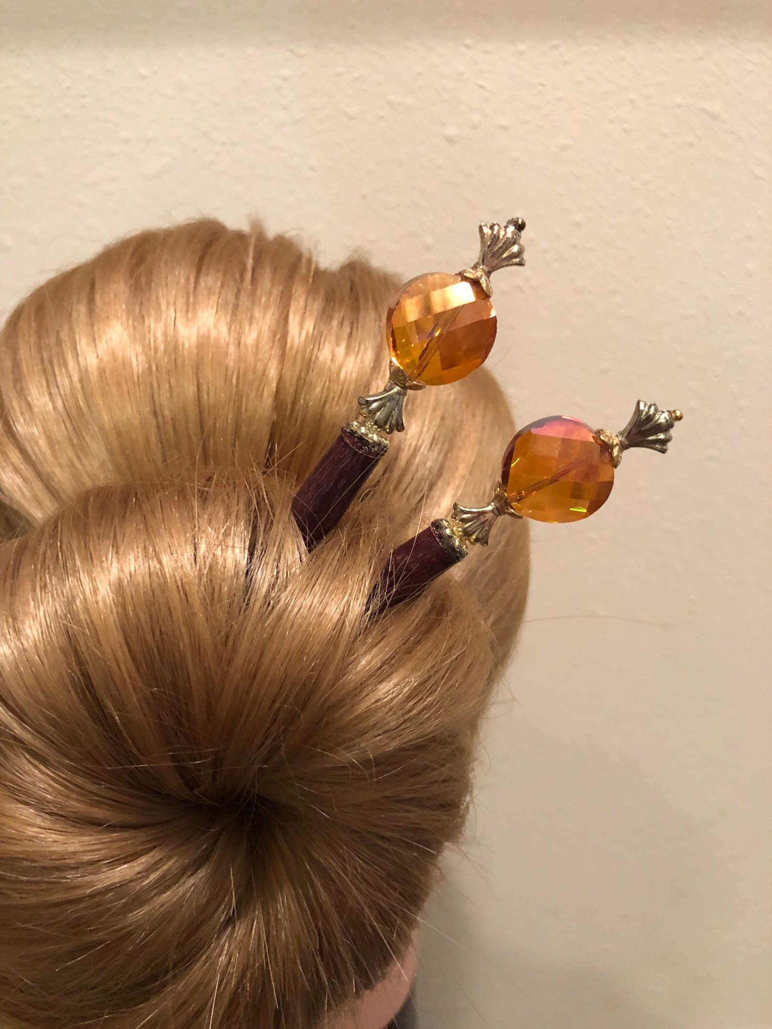 Set Pair of Wooden Beaded Hair Bun Sticks Pins Etsy