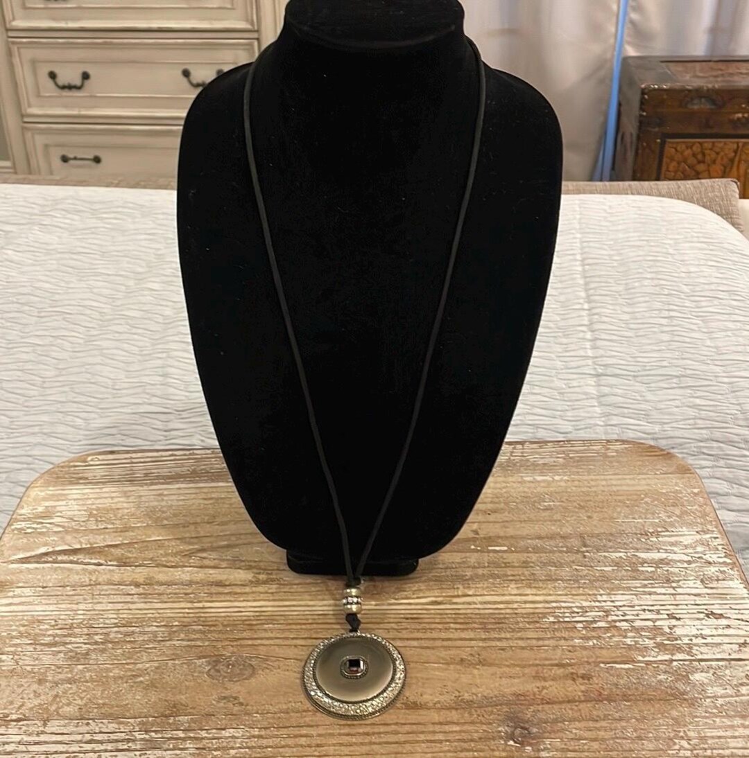 Chico’s Black Rope Gold Disc Large Pendant Long Statement Necklace - Etsy