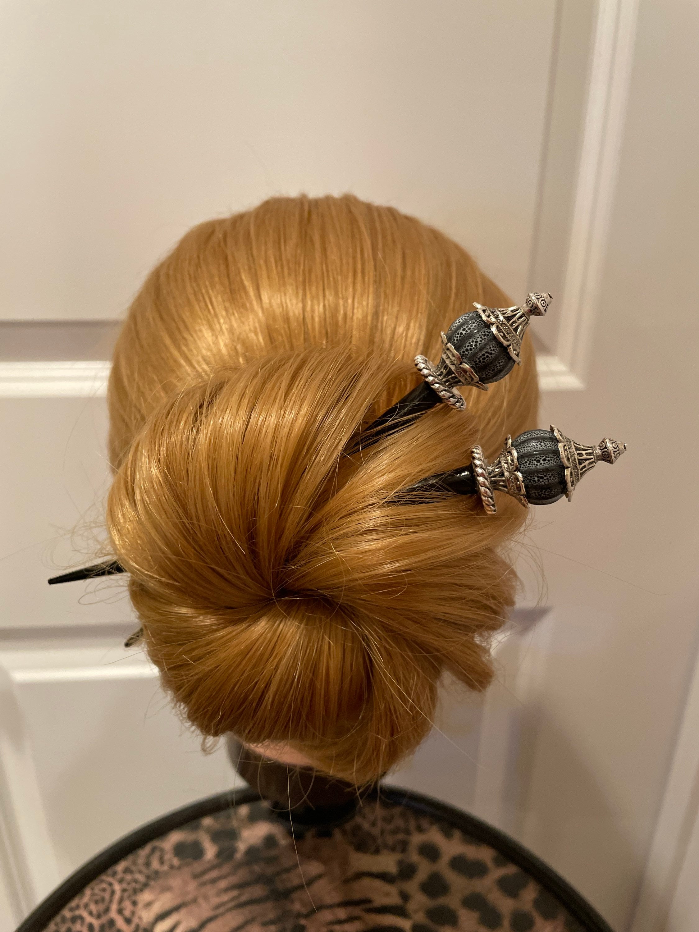 Set Pair of Wooden Beaded Hair Bun Sticks Pins Etsy