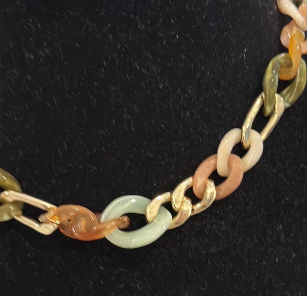 Vintage Gold Tone Multicolored Chain Link Choker Collar Statement ...