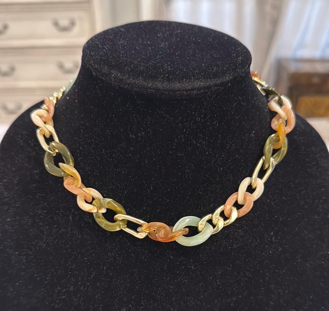 Vintage Gold Tone Multicolored Chain Link Choker Collar Statement ...