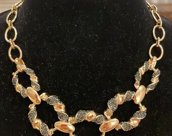 Vintage Gold Tone Rhinestone Chain Choker Collar Statement Necklace