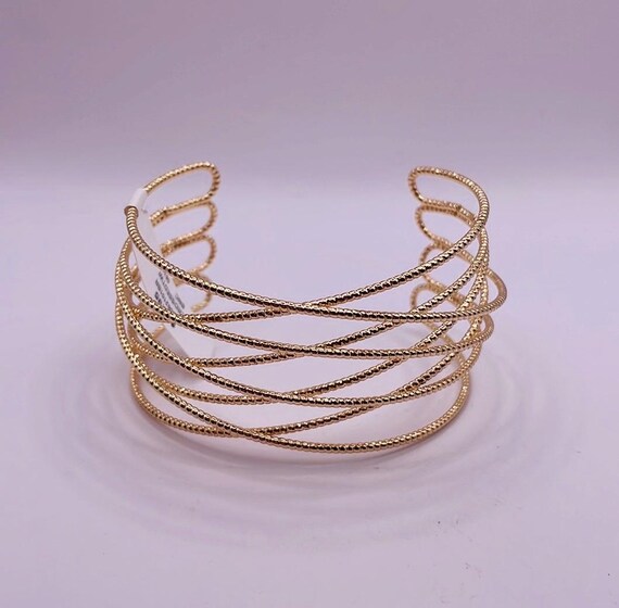 Gold Tone Large Cuff Bangle Statement Bracelet - image 3