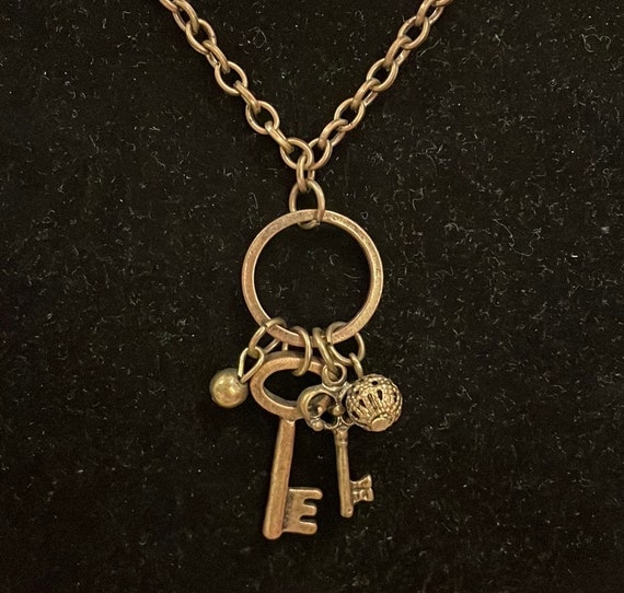 Vintage Gold Tone Keys Pendant Statement Necklace - image 2