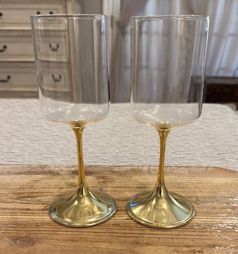 Anthropologie Morgan Collection Metallic Gold Set med två vinglas bild 2