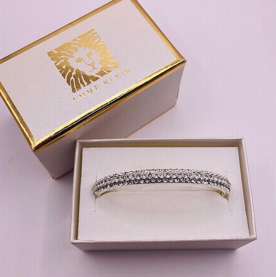 Anne Klein Silver Tone Rhinestone Bangle Cuff Sta… - image 1