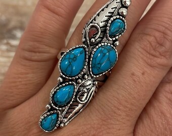 Sterling Silver Navajo Turquoise Large Cocktail Statement Ring Size 6.5