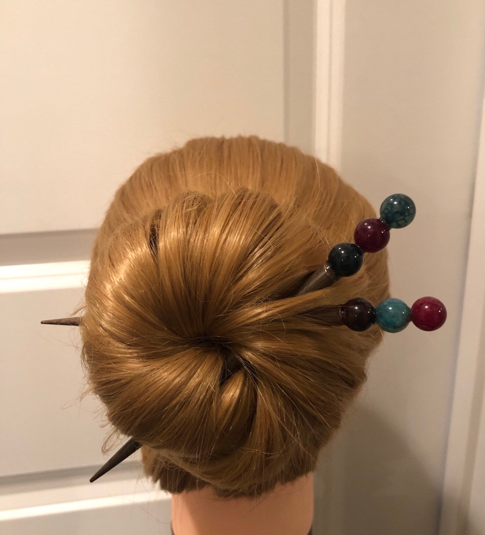 Set Pair of Wooden Beaded Hair Bun Sticks Pins Etsy