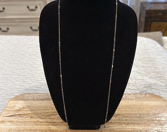 Vintage Gold Tone Thin Dainty Blue Beaded Chain Long Statement Necklace