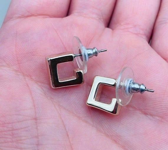 Vintage Geometric Square Stud Dangle Drop Stateme… - image 1