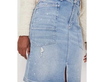 Anthropologie Pilcro & the Letterpress Denim Light Blue MIDI Skirt Size 4