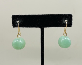 Vintage Gold Tone Green Beaded Dangle Drop Statement Earrings