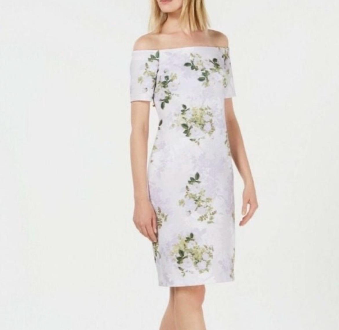 Calvin Klein Purple Floral Flower off Shoulder Scuba Dress Size 14 NWT -  Etsy