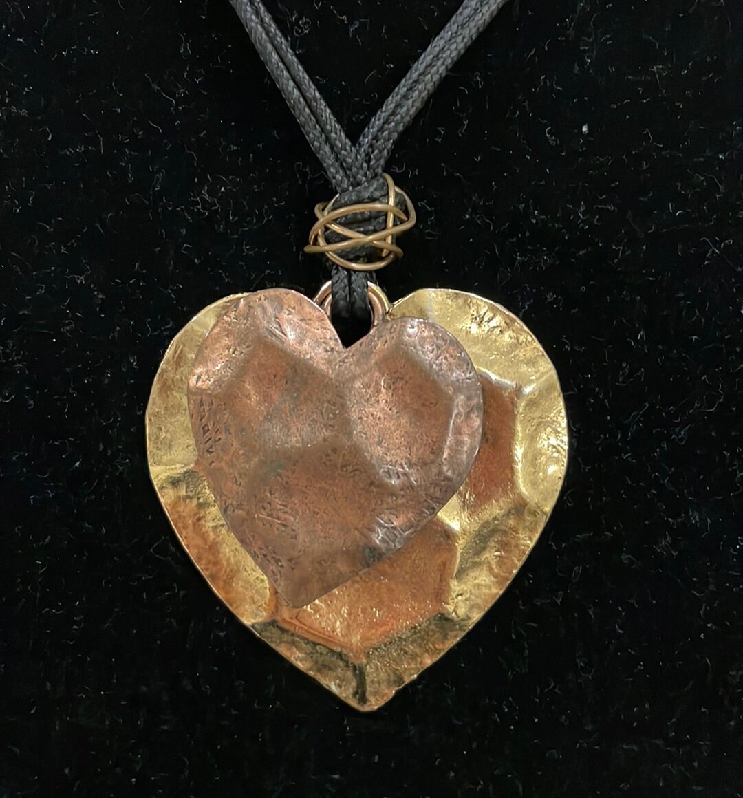 Vintage Hammered Metal Heart Pendant Necklace Etsy
