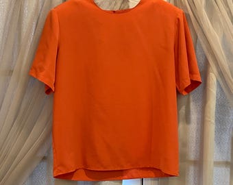 Vintage Impressions Orange Blouse Top With Shoulder Pads Size Small