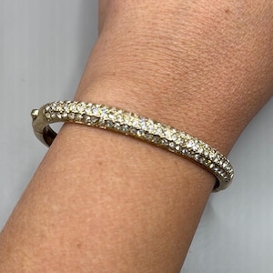 Vintage Gold Tone Rhinestone Bangle Cuff Statement Bracelet