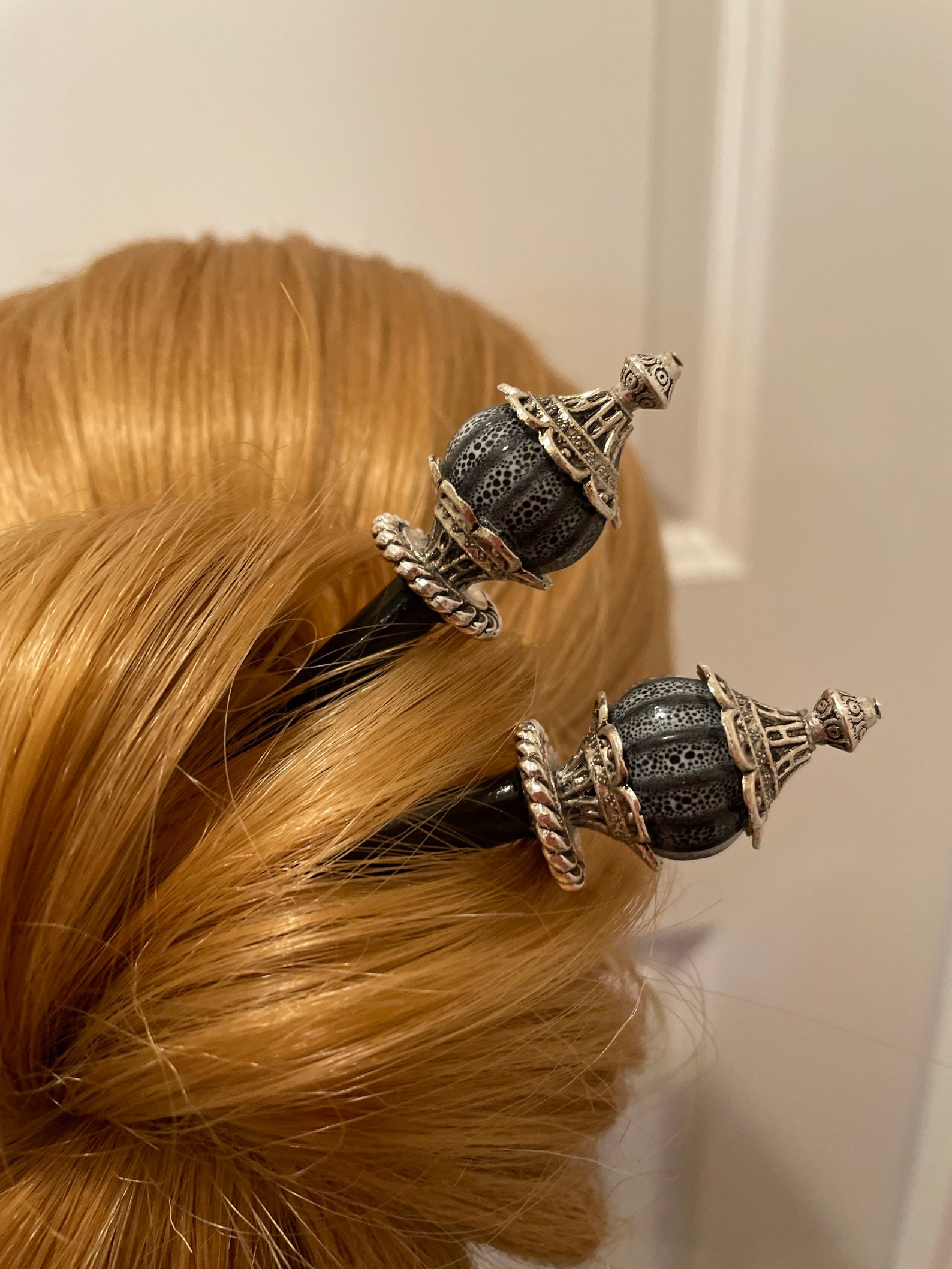 Set Pair of Wooden Beaded Hair Bun Sticks Pins Etsy