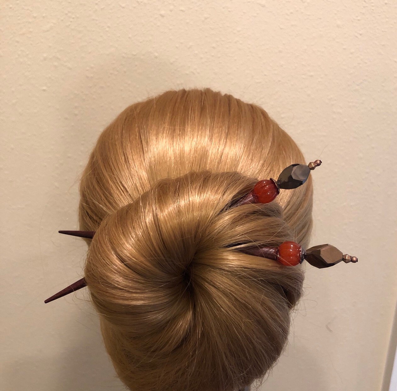 Set Pair of Wooden Beaded Hair Bun Sticks Pins Etsy