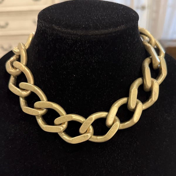 Vintage Gold Tone Choker Collar Chunky Chain Statement Necklace