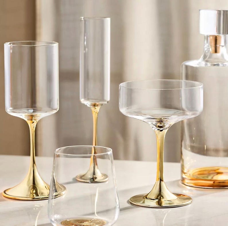 Anthropologie Morgan Collection Metallic Gold Set med två vinglas bild 3