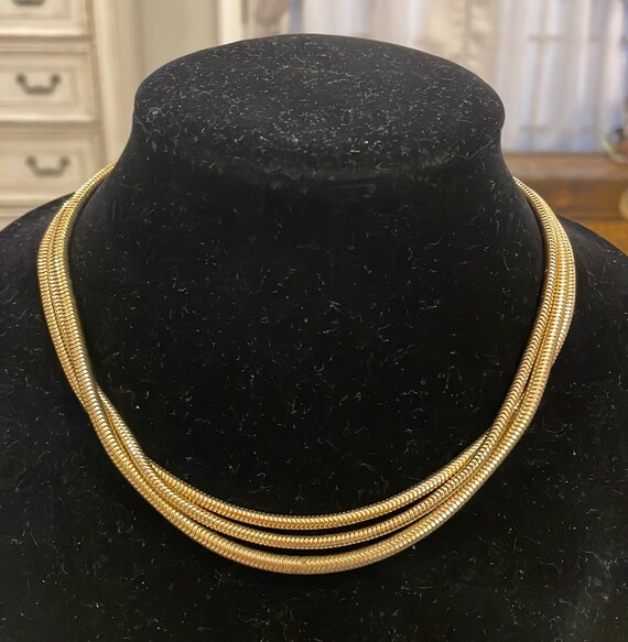 Gold Tone Vintage Triple Layer Statement Necklace