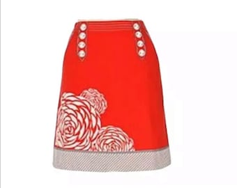 Anthropologie Floreat Red Flower Floral Skirt Size 4 Small Vintage