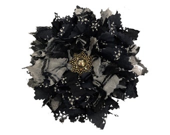 Upcycled Fabric Flower Brooch Pin Fashion Black Star