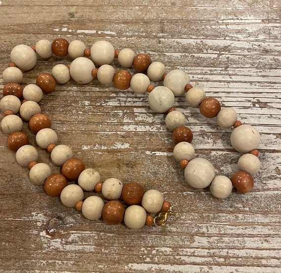 Vintage Brown Tan Beaded Long Statement Necklace - image 3