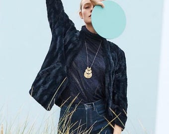 Anthropologie Tiny Editions Faux Fur Blue Open Front Jacket Coat Size XS NWT