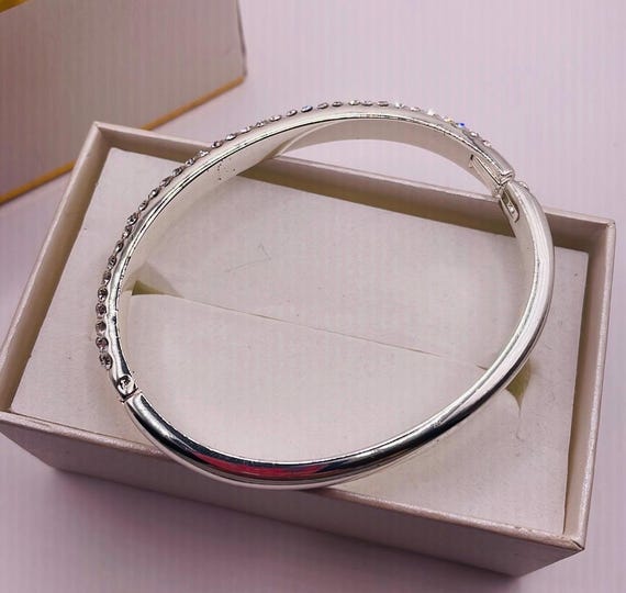 Anne Klein Silver Tone Rhinestone Bangle Cuff Sta… - image 3