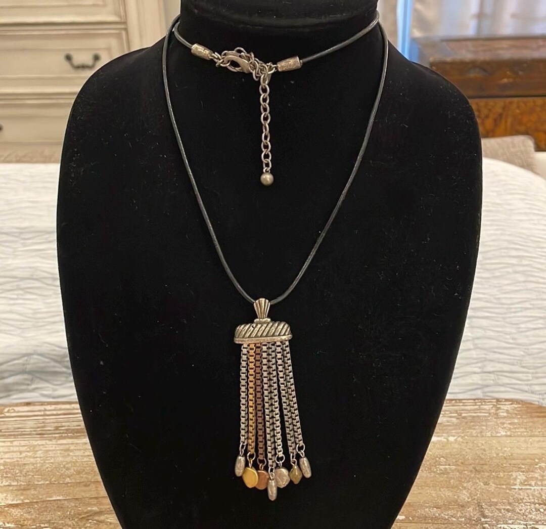 Chico’s Black Rope Gold Silver Copper Tone Tassel Long Pendant ...
