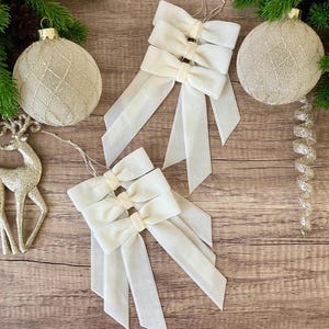 Cream velvet bows,  Christmas tree ornaments, party decorations, set of 6, luxury handmade decor, wreath bows