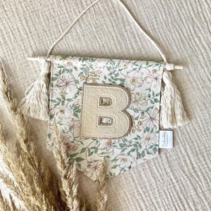 Floral nursery name banner with initial, vintage nursery decor for girls room, personalised gift for new baby, name banner nursery girl