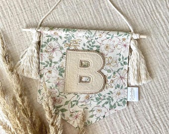 Floral nursery name banner with initial, vintage nursery decor for girls room, personalised gift for new baby, name banner nursery girl