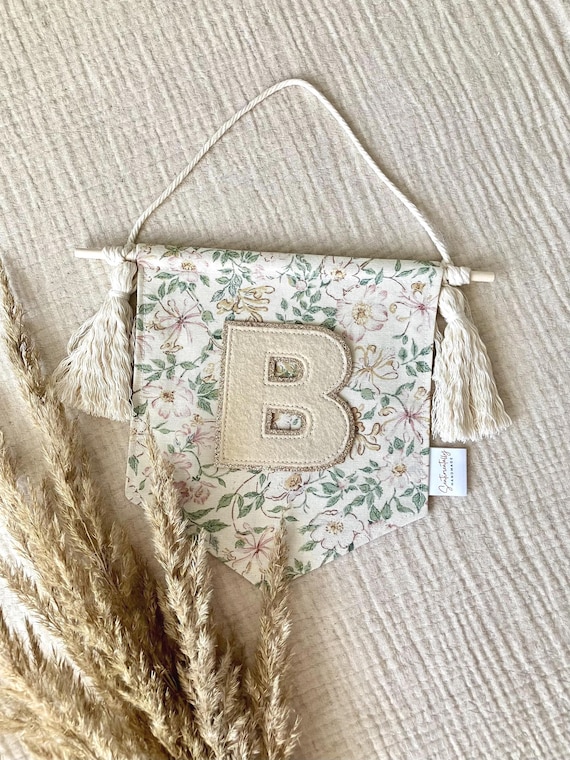 Floral nursery name banner with initial, vintage nursery decor for girls room, personalised gift for new baby, name banner nursery girl