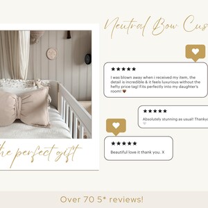 Beige muslin bow cushion | Neutral pillow for girls room | Handmade nursery decor | bow theme image 13