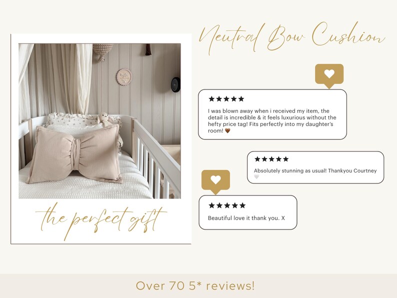 Beige muslin bow cushion | Neutral pillow for girls room | Handmade nursery decor | bow theme image 13