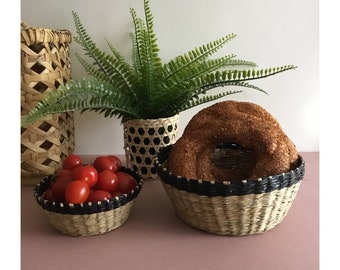 Set of Three, Handwoven Seagrass Baskets, Round,