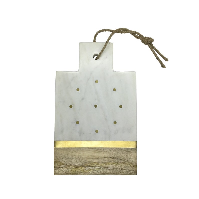 Marble and Mango wood serving board, in rectangle form with brass detail L 22.5 x W 14 cm cm