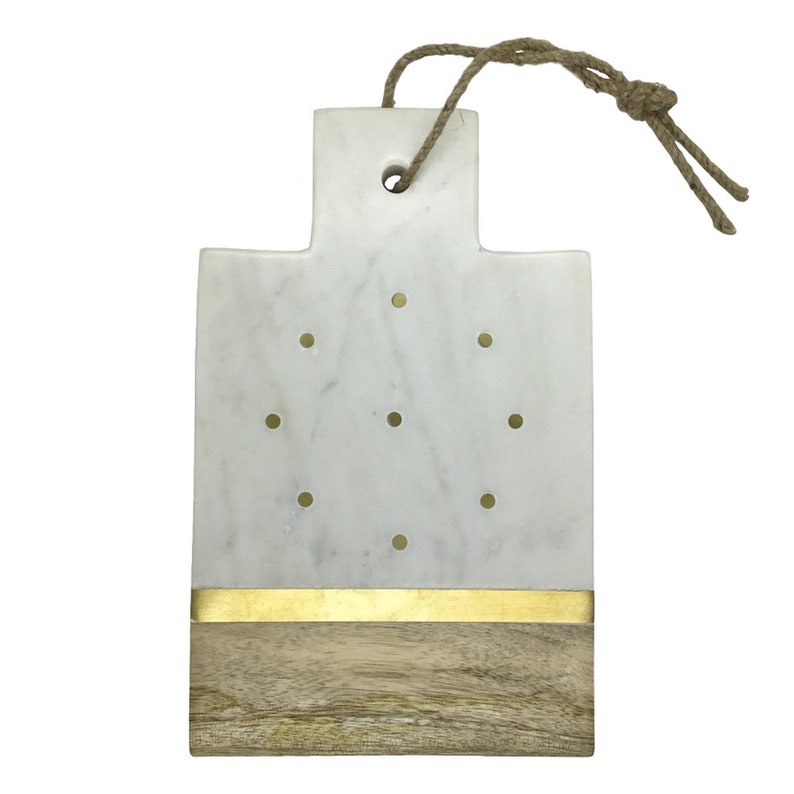 Marble and Mango wood serving board, in rectangle form with brass detail L 32 x W 20.5 cm cm