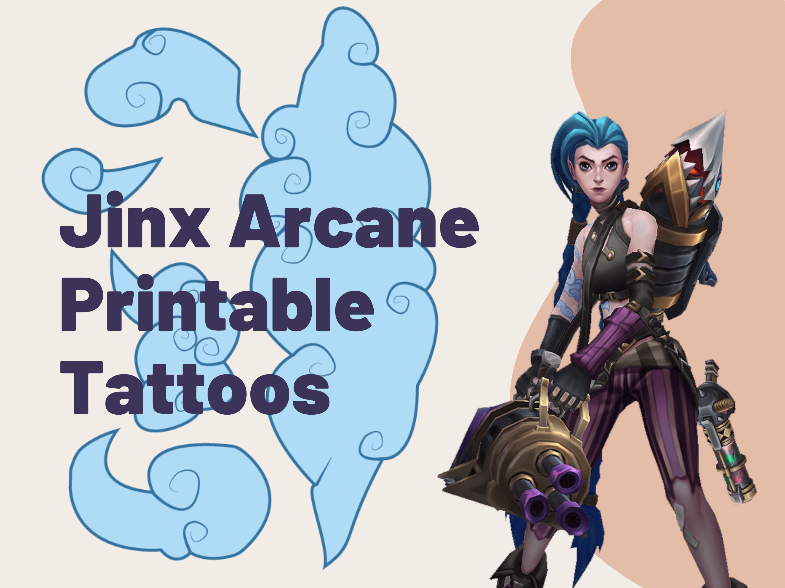 Arcane Jinx Printable Tattoos Print At Home Tattoos League Of Legends Cosplay Etsy 日本